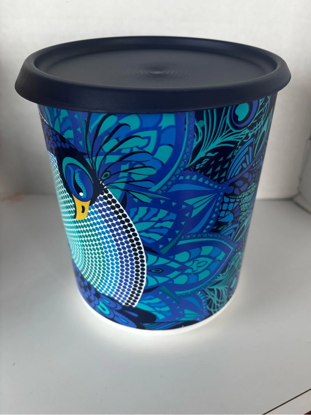 Tupperware Canister Exclusive Peacock Design 12 cup C Seal Blue